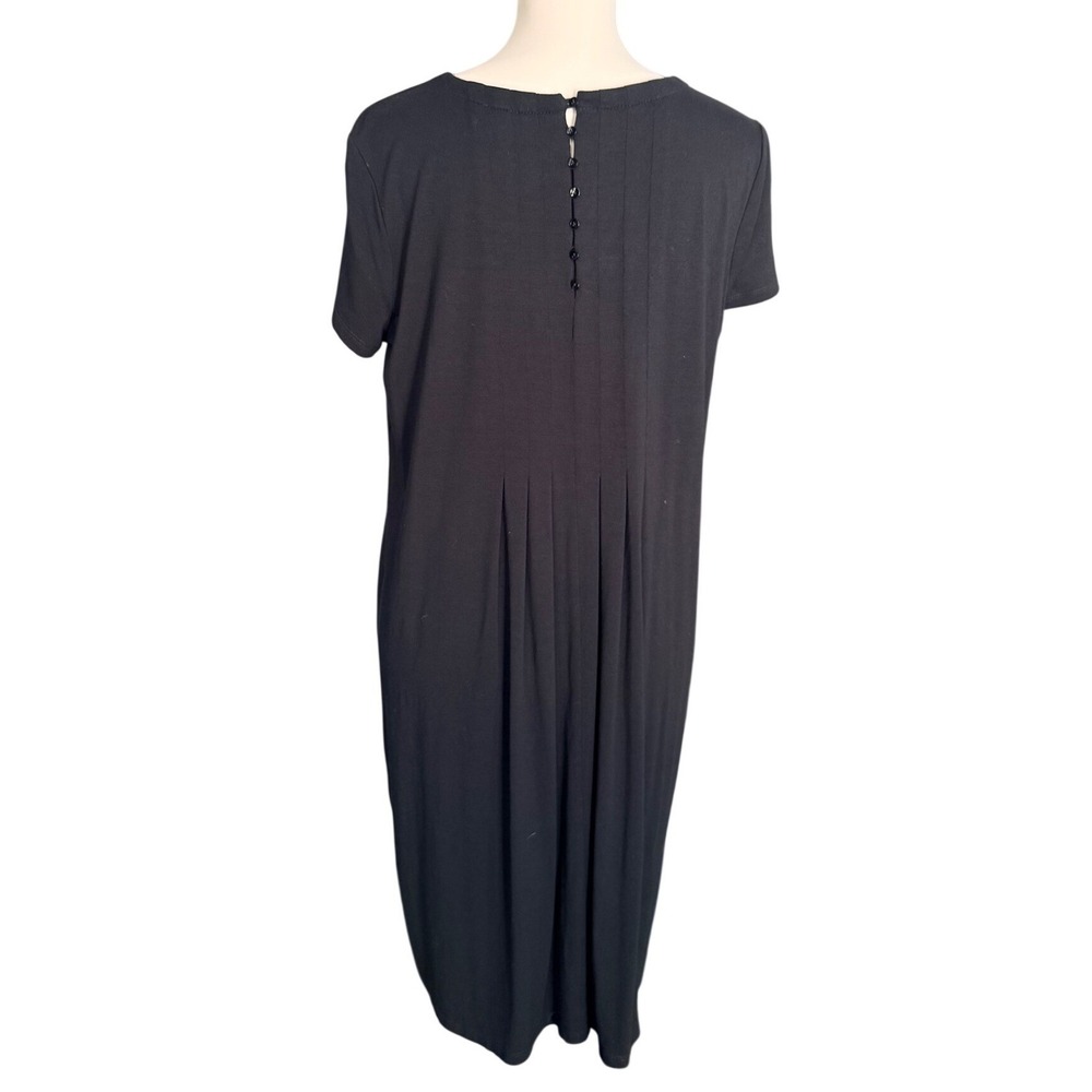 J. Jill Wearever Black Short Sleeve Pleated Button Back Shift Dress Womens M - Picture 3 of 12